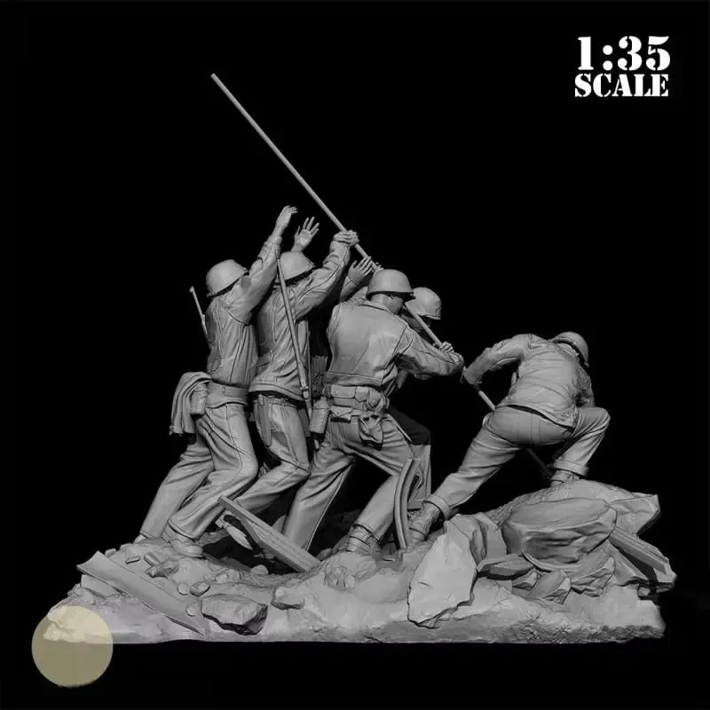 1/35 جنود الحرب العالمية الثانية 6 أشخاص مع المشهد الراتنج نموذج تمثال الجندي العسكرية موضوع Unmentiert Und Unbamalt لعبة مجسمة عدة