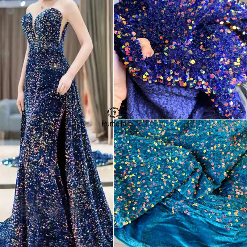 

Colorful 2-way Stretch Sequins Velvet Fabric Spandex Velour Apparel, Costume, Events, Decoration,Dance Wear DIY Sewing Material