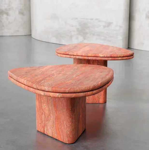 Irregular Coffee Table Customized Modern Luxury Red Travertine Wooden Side Table  for Dining Living Room Panel Style