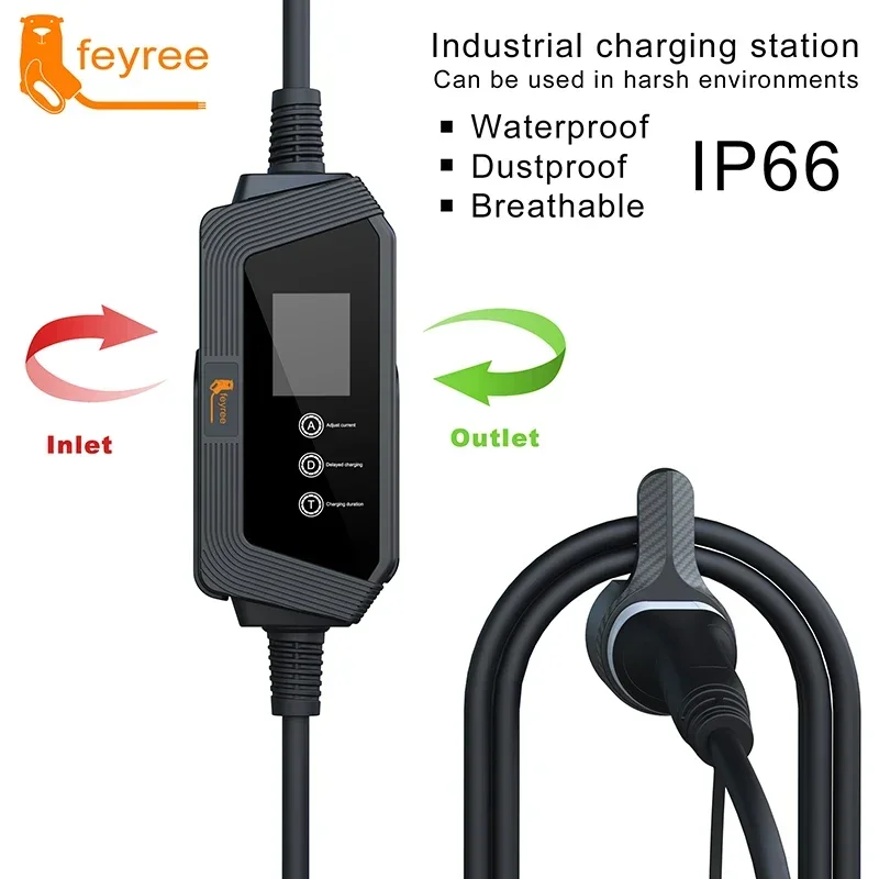 feyree Smart Portable EV charger Type2 Cable 32A 7KW Fast Charging for Electric Car with Adjusting Current Setting Charging Time