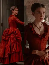 Burgundy Lace Stain Gothic Prom Dresses with Long Sleeve 2023 Retro Bustle Victorian Civil War Southern Evening Gown