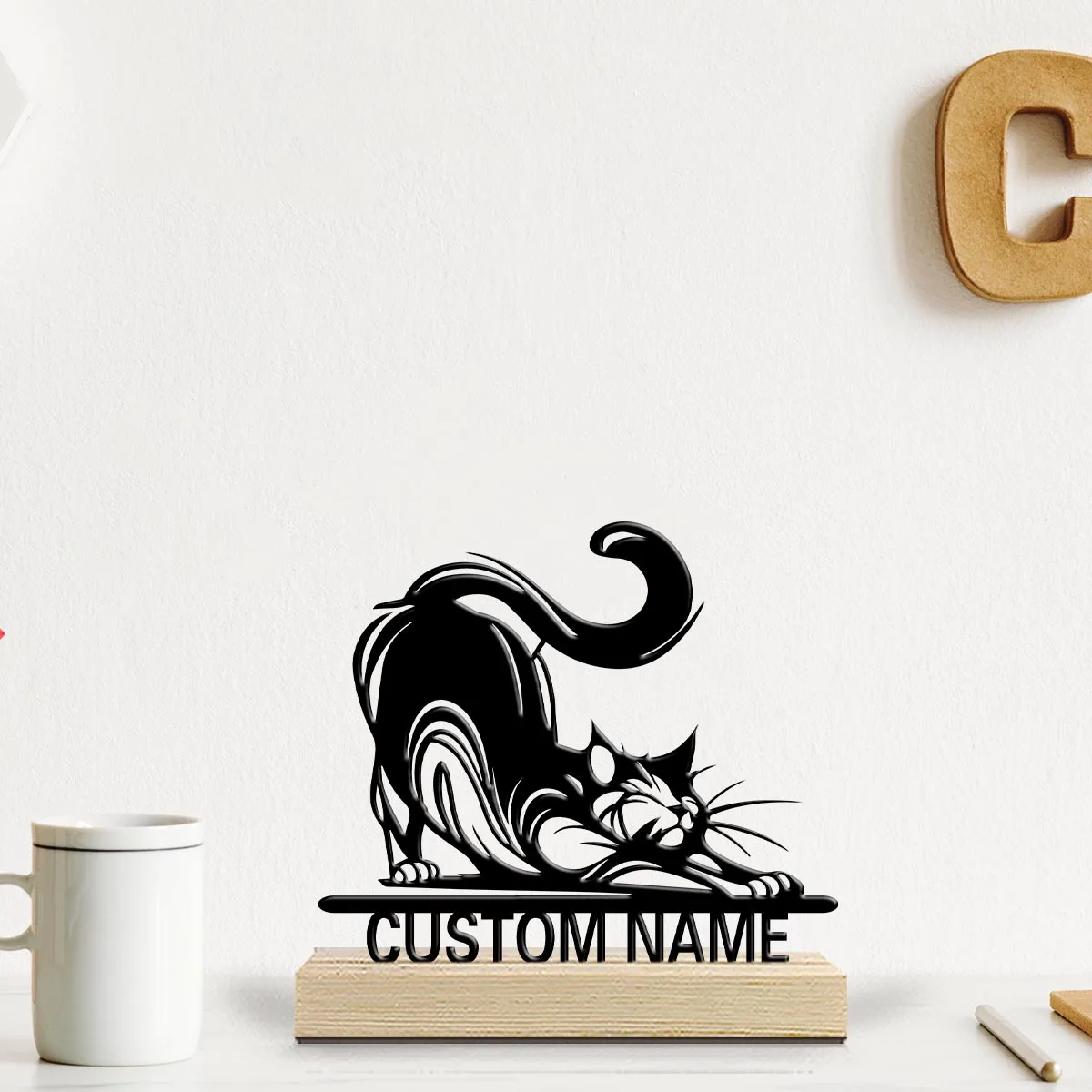 1pc Desktop Metal Ornaments Customizable Content Equipped with Wooden Base Perfect for Home or Office Decoration