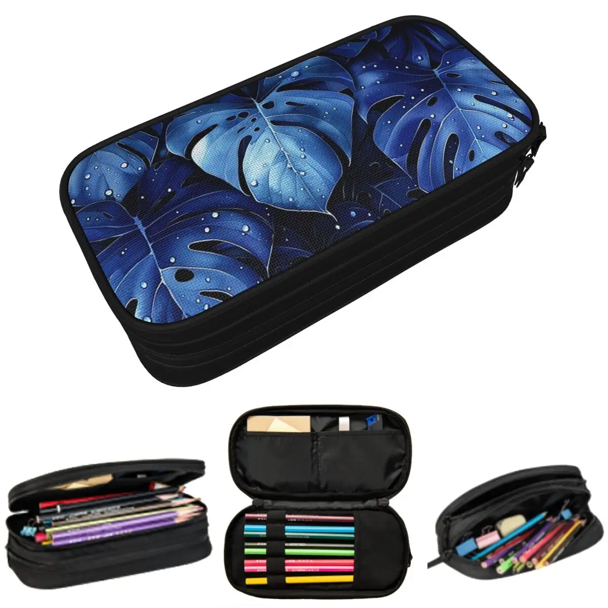 

Azure Blue Monstera Leaf Pencil Cases Large Storage Pen Bags Pen Box Pencil Pouch For Boys Girls Students Stationery Office