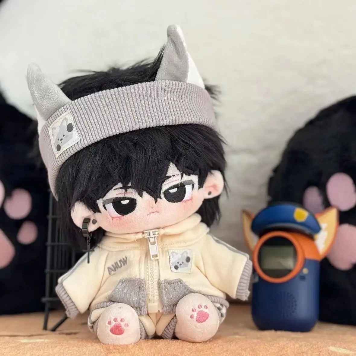 20cm Cotton Doll Clothes, Cute Little Fox & Wolf Pattern Top Shorts Headband Set, Casual Animal Print Outfit for Plush Doll, Kaw view 4