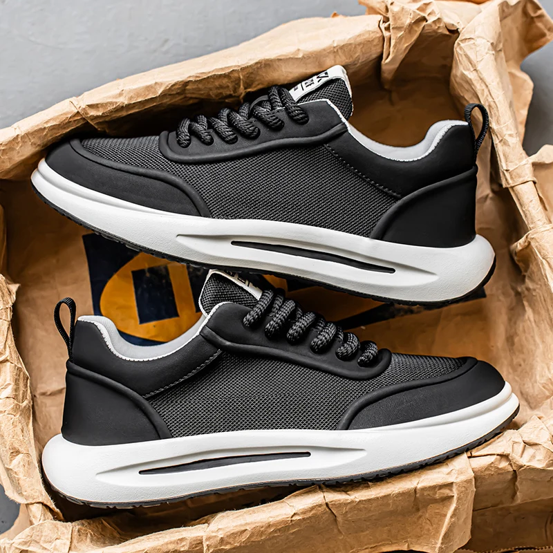 

Men's Sporty Mesh Casual Shoes Lightweight Flat Bottom Trendy Korean Style round Toe Rubber Outsole Breathable Comfortable