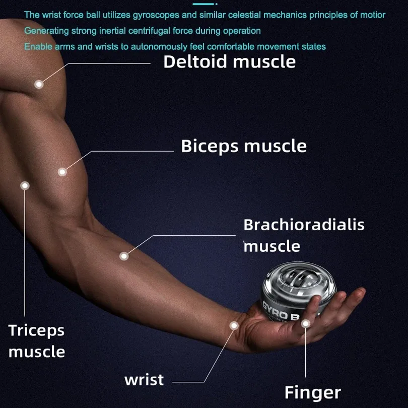 Powerball الساعد التمارين العضلات أجهزة لياقة بدنية جيروسكوب قوة الكرة الدوران المعصم الداعم المدرب ممارسة اليد #4