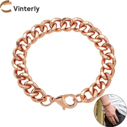 Vinterly Pure Copper Bracelets for Men Adjustable Cuban Chain Link Lobster Clasp Punk 12mm Anti-scratch 7.5-9 Inch Jewelry Male