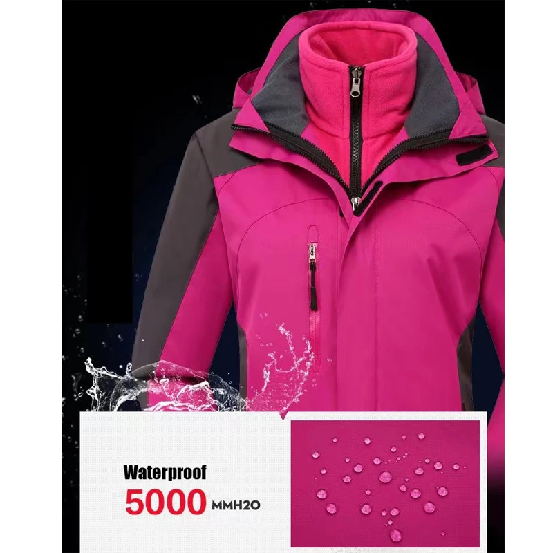 Wonen 3in1 Winter Waterproof Windbreaker Thermal Detachable Fleece Skiing Jackets Coat Outdoor Hood Camping Hiking Climbing