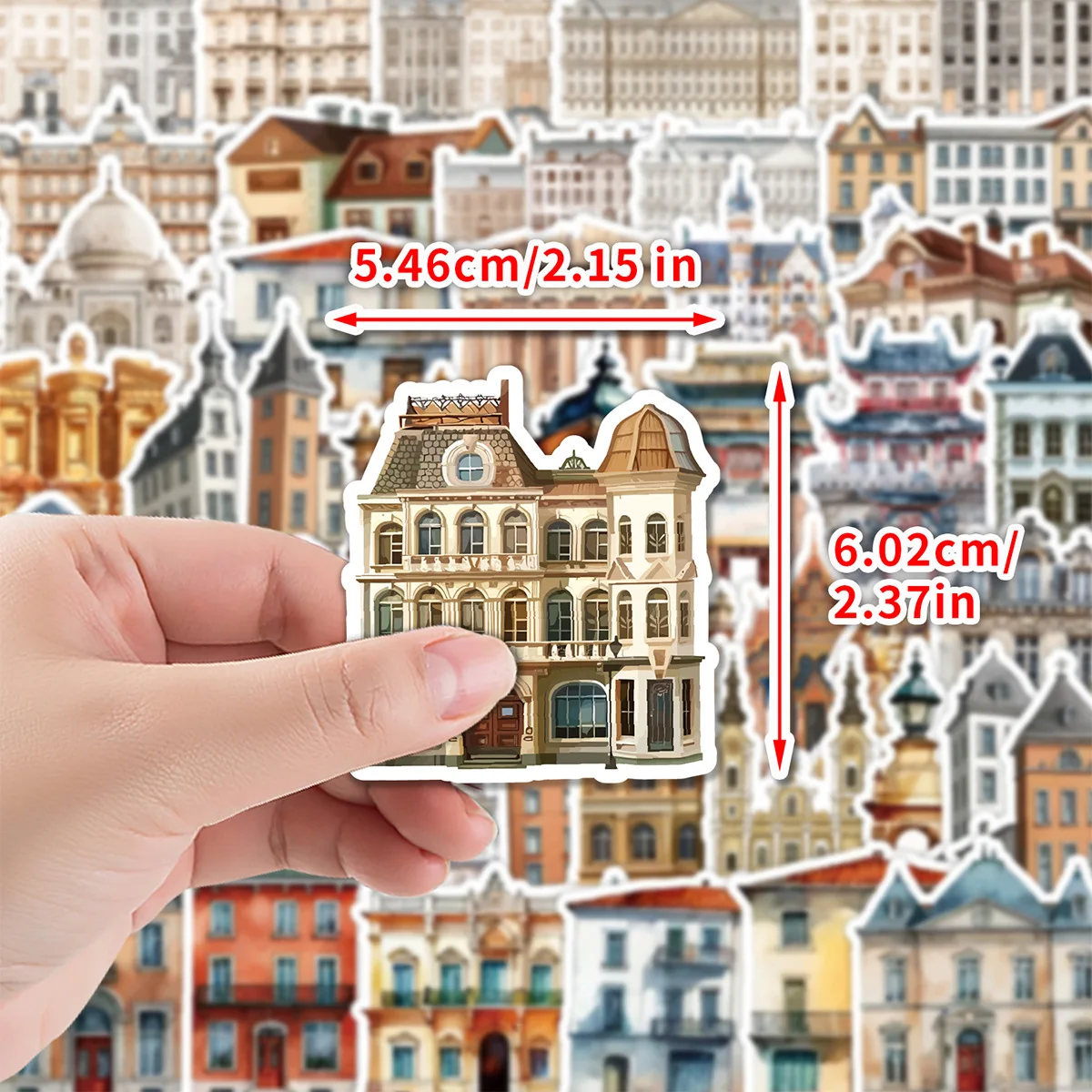 50PCS Architecture Series Graffiti Stickers Water Cup Computer Waterproof Decoration Stickers Creative Stationery Stickers