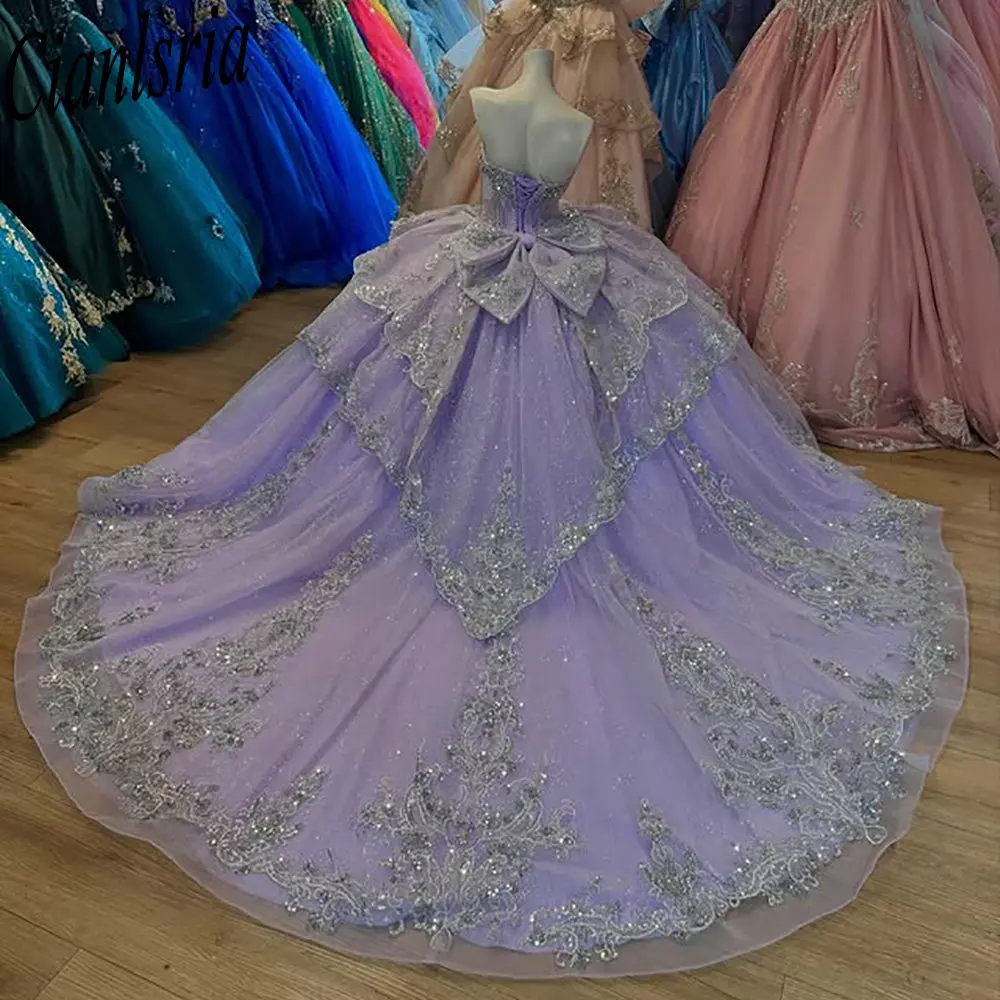 

Lilac Off The Shoulder Ruffles Quinceanera Dresses Ball Gown Appliques Lace Beading Sweet 15 Años Mexican Customized