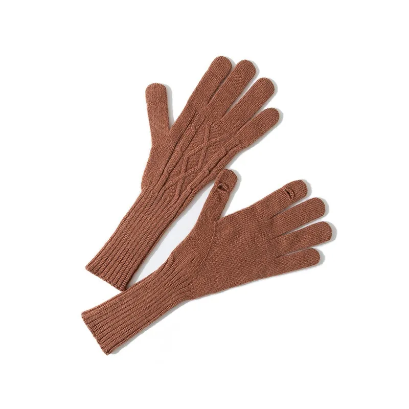 

Long Wool Gloves Women Finger Hole Touch Screen Winter Seamless Knit Glove