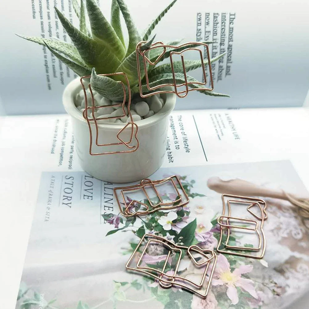 

20Pcs Heart Book Shape Clips Strong Stainless Steel Paper Clamps for Envelopes Tickets Files Office School Supplies Decor