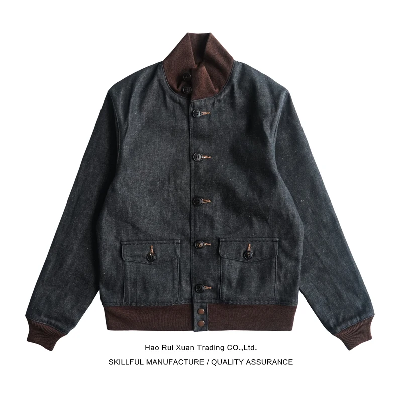 Youth Popular Standard Fit Men's Denim Flight Jacket Air Force Jacket Khaki Casual Outerwear Non-A2 SauceZhan
