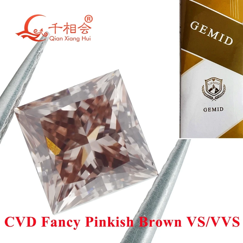 

CVD diamond Fancy Pinkish Brown color 1ct--2ct VS2 clarity square shape GEMID certificated lab grown diamond loose stone