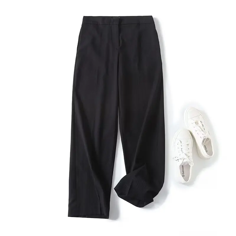 Withered New French Two Pieces Sets Fashion Retro Striped Sleeve Blazers Vest High Waist Straight Suit Pants Women