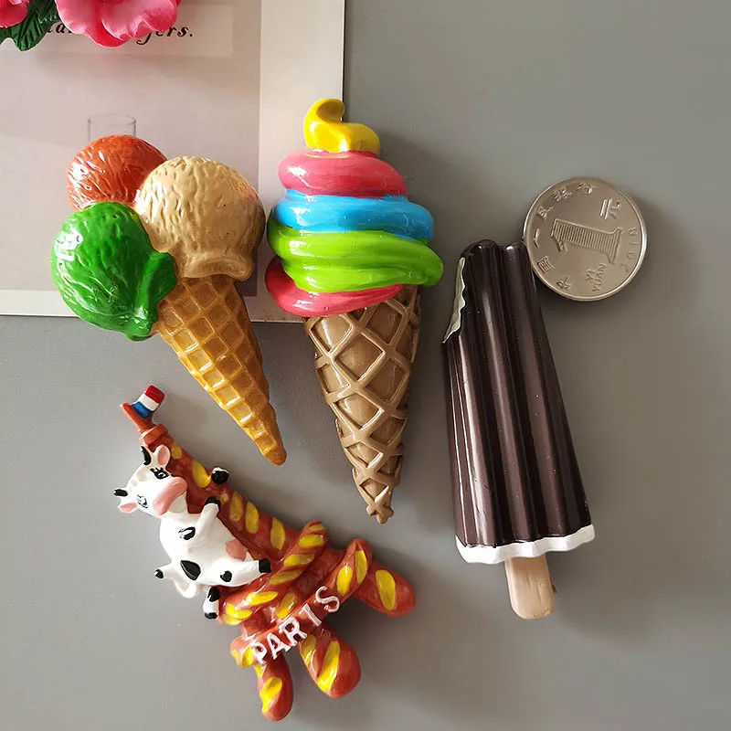 Buy 5 Get 1 3D Simulation Food Cute Cone Ice Cream Choc-ice Resin Refrigerator Magnet Sweetmeats Wholesale Production