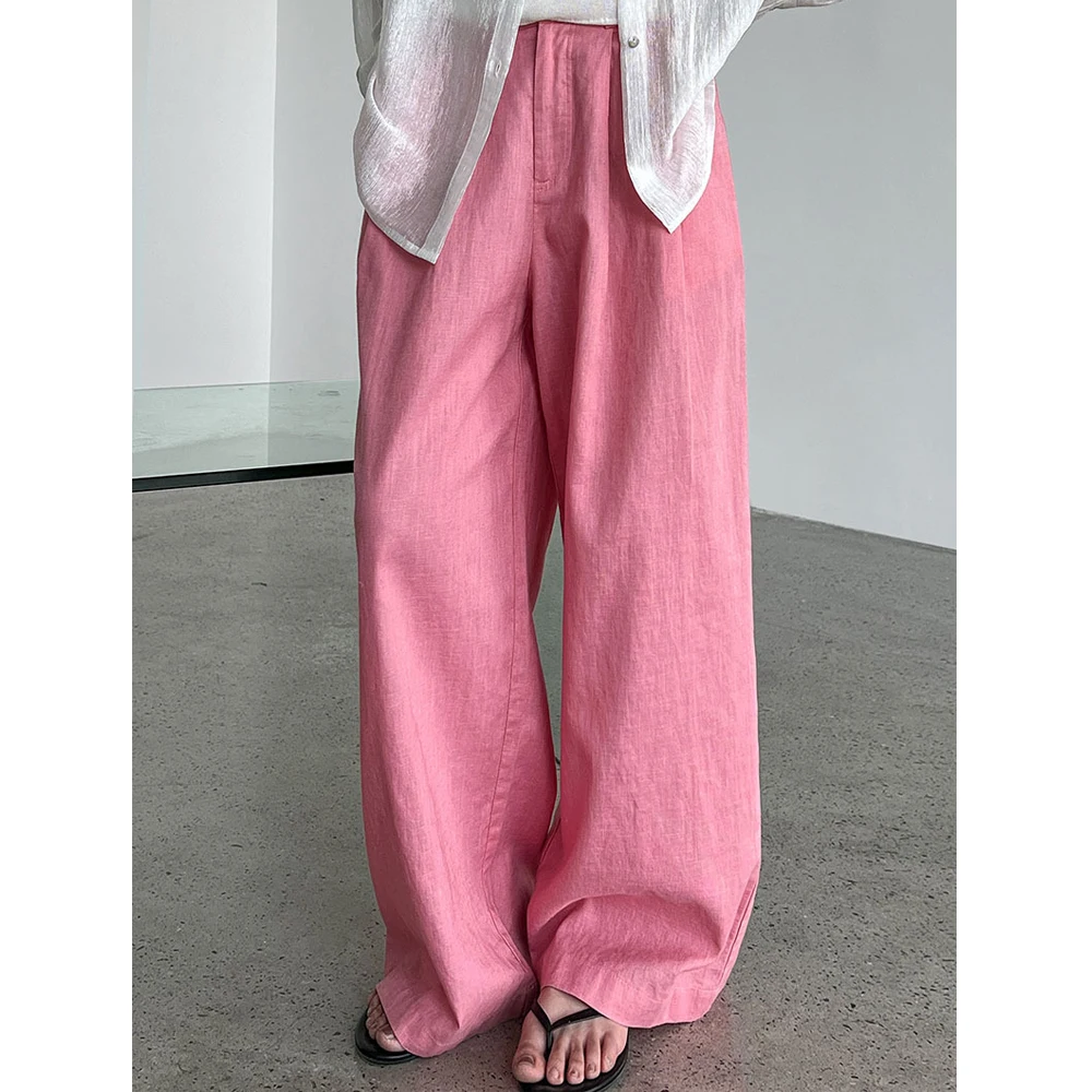 

New Arrival Cotton And Linen Women Summer Wide Leg Pants High Waist Casual Stright Pants Female Women Clothes Long Trousers