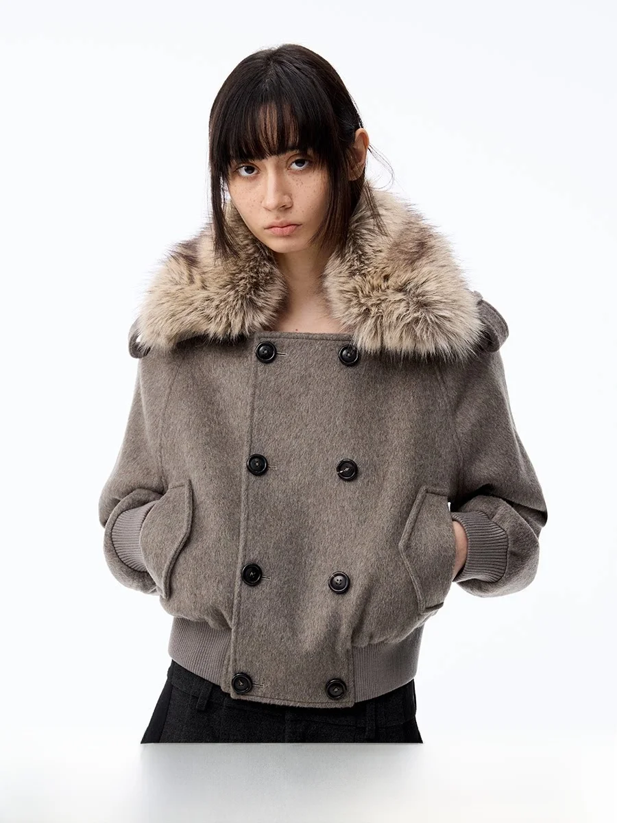 

Женское пальто JCAESAR с отстегивающимся меховым воротником, из смесовой шерсти, двубортное, повседневное, свободного кроя, эксклюзивно онлайн, модное