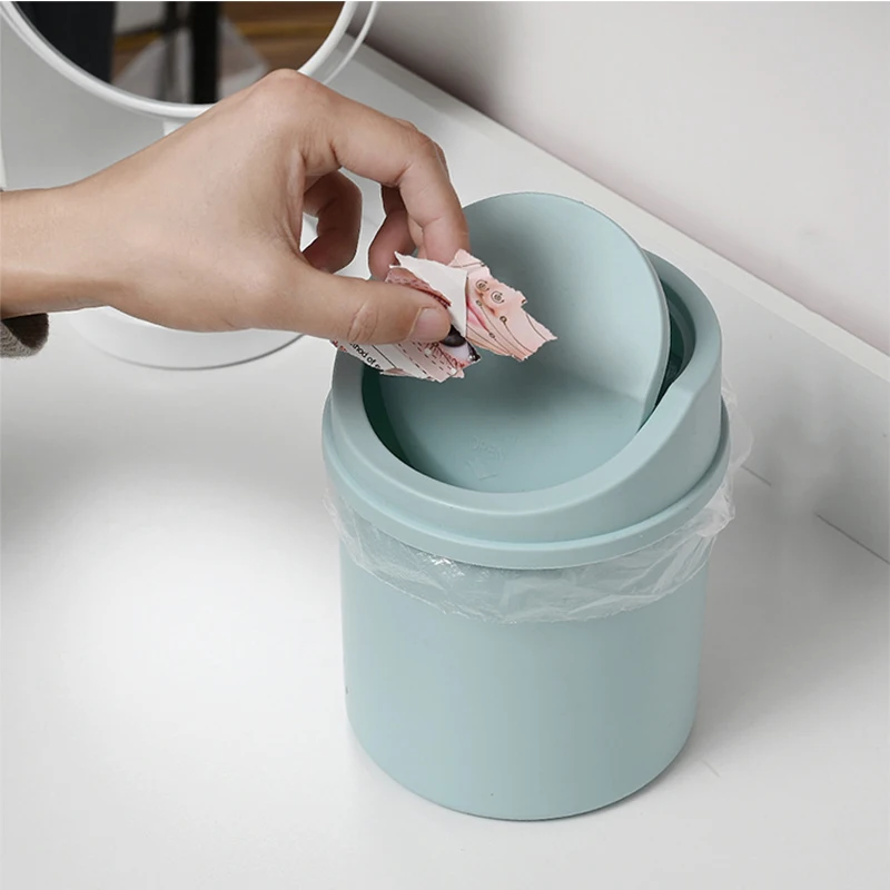 Mini Desktop Bin Small Trash Can Tube with Cover Bedroom Trash Garbage Can Clean Workspace Kitchen Storage Box Home Desk Dustbin