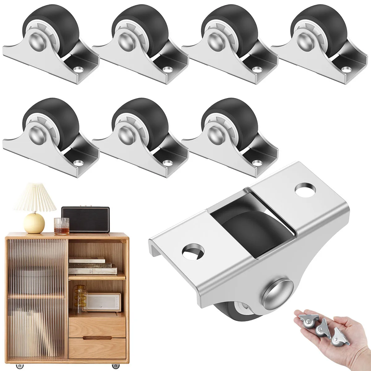 8PCS 1inch Furniture Straight Wheel Directional Casters Load-Bearing 8kg Silent Soft Rubber Drawer Caster for Cupboard Cabinet