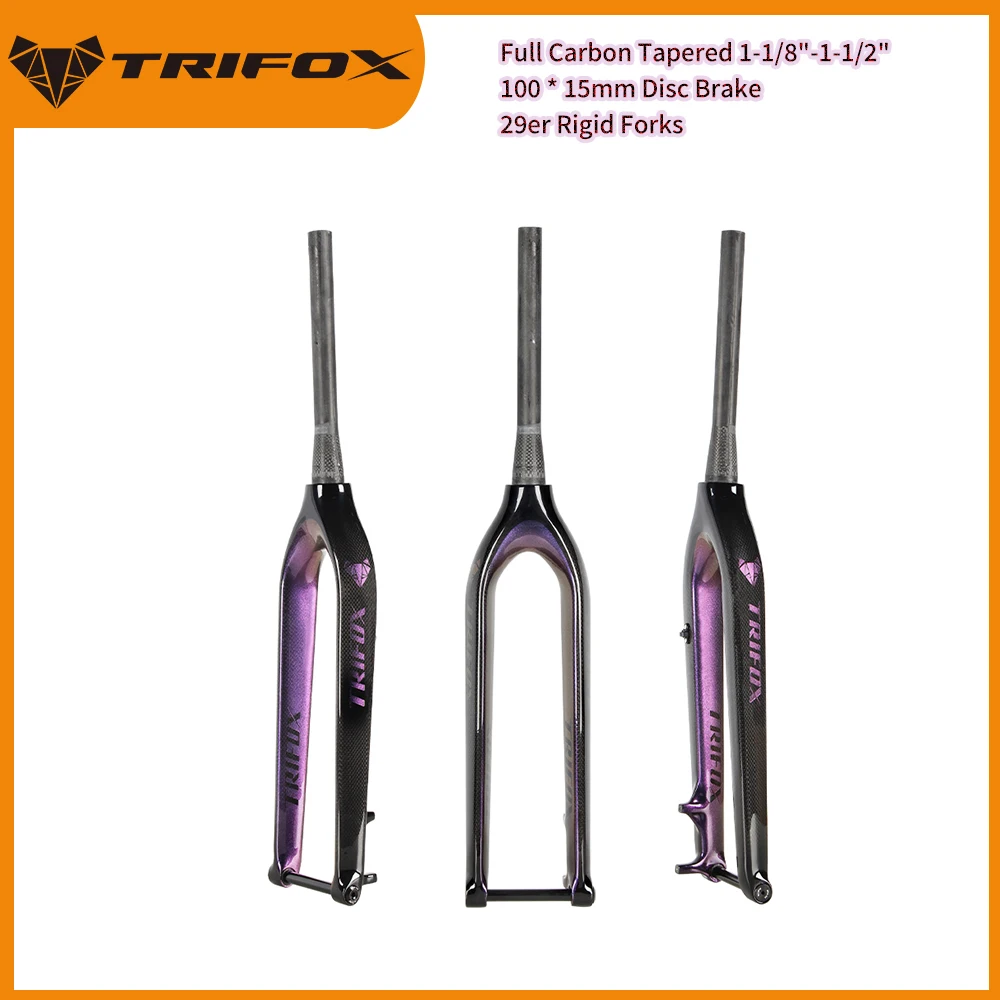 TRIFOX Bike MTB Fork Bicycle Front Fork Carbon Fiber Rigid Fork 29er Thru Alex 15x100mm Lightweight 600g