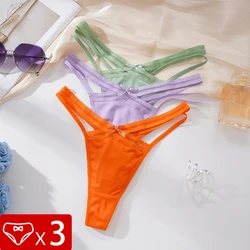 3pcs Sexy Ladies G-string Low Waist Hollow Out Intimate Lingerie Solid  Women Thongs  Comfortable Breathable Female Panties