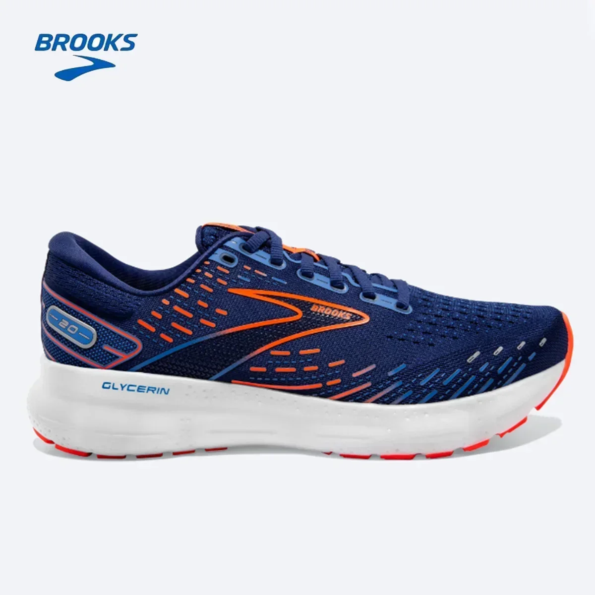 BROOKS Glycerin 20 Running Shoes Blue Depths Palace Blue Orange Men Women Long-Distance Road Sport Training Casual Sneakers