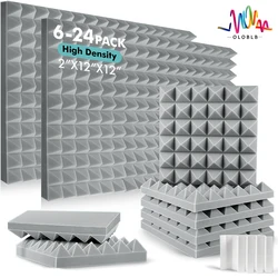 Painel de espuma acústica resistente ao fogo, estofamento à prova de som, pirâmide projetada, resistente ao fogo, 6 pcs, 12 pcs, 24 pcs