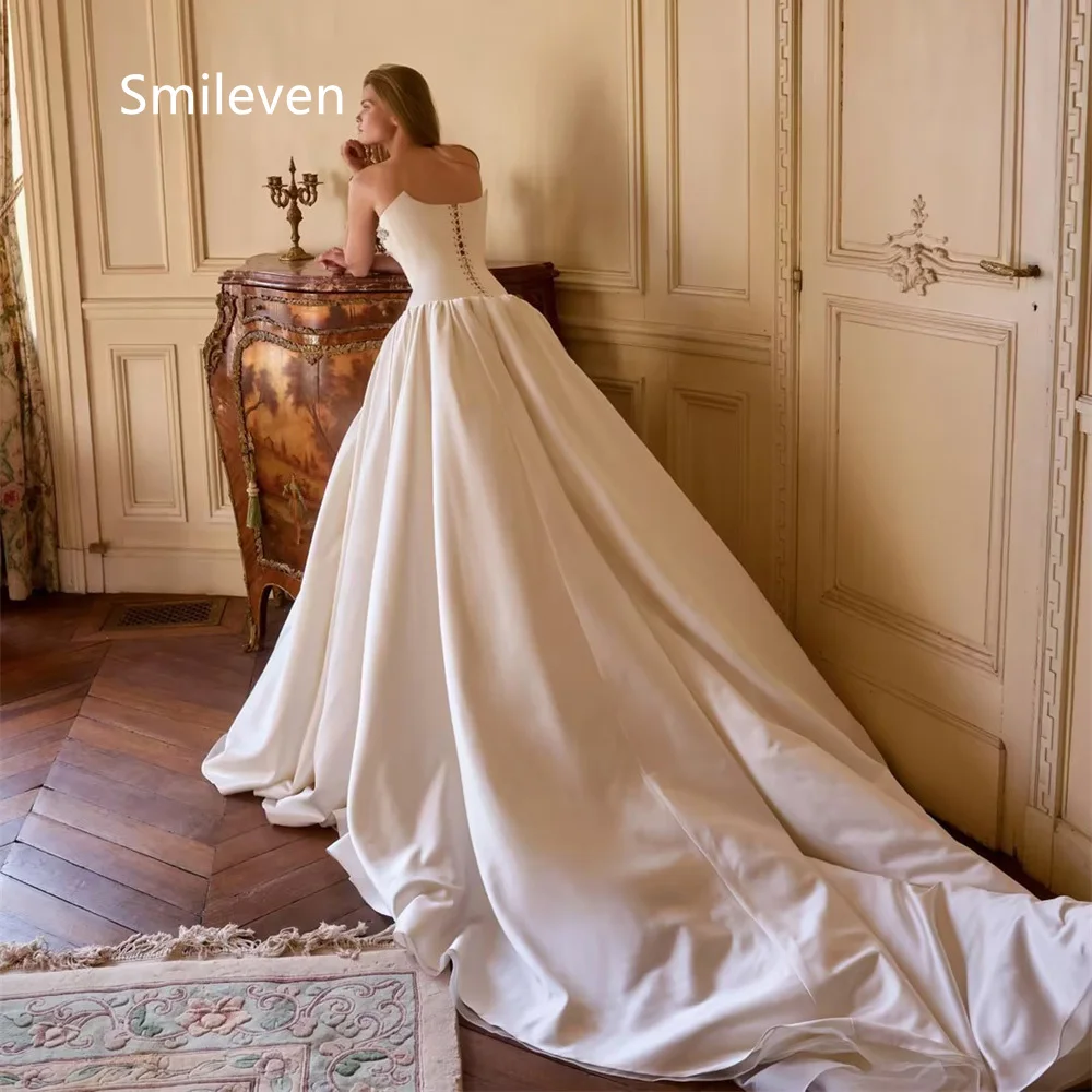 Smileven White Ballgown Wedding Dresses Strapless Bridal Dress Rhinestone Beaded Corset Bodice Back Lace Up Gowns Customized