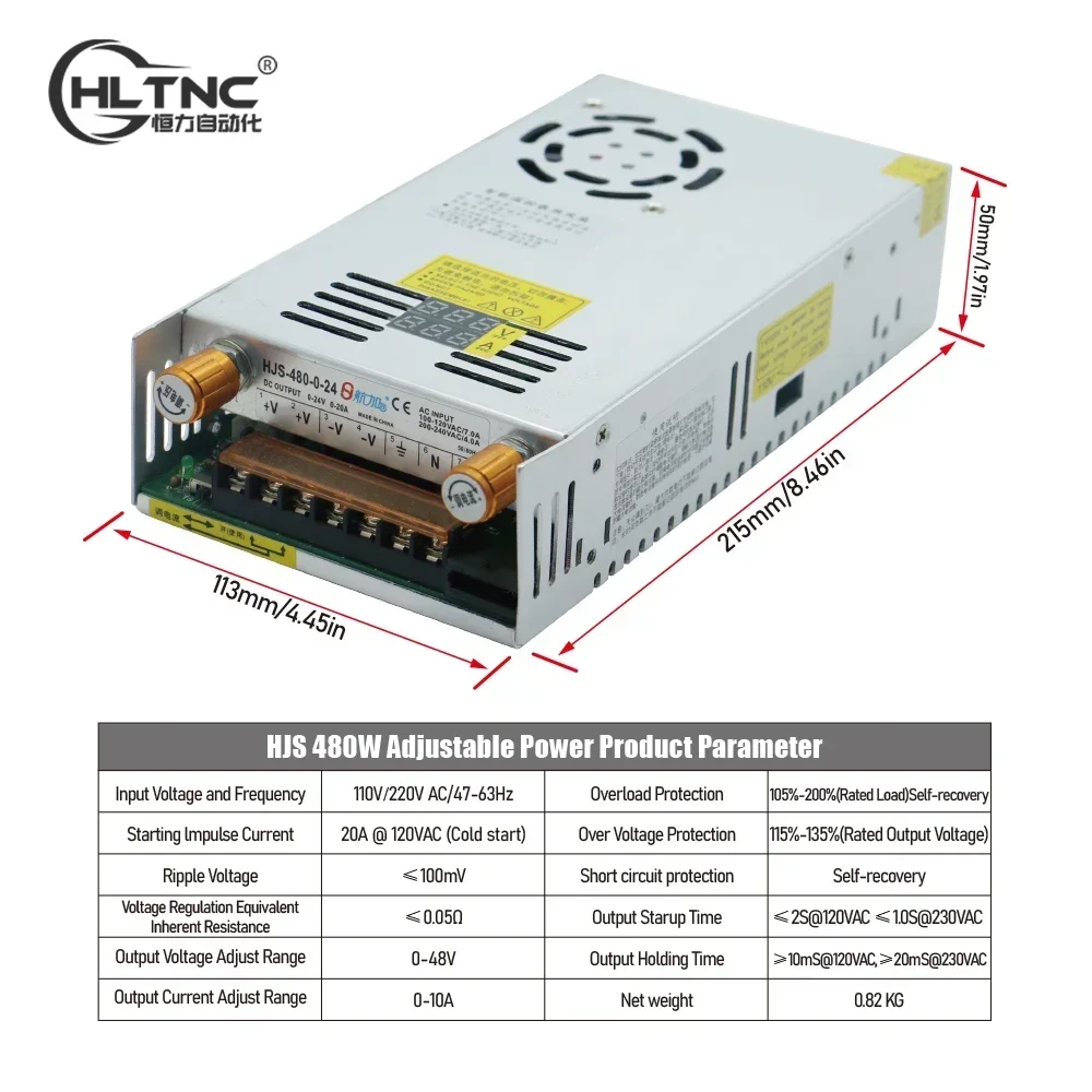 In stock HLTNC Input AC 110V 220V Adjustable DC Voltage Stabilization Digital Switching Power Supply 0-48V 10A 480W for Stepper
