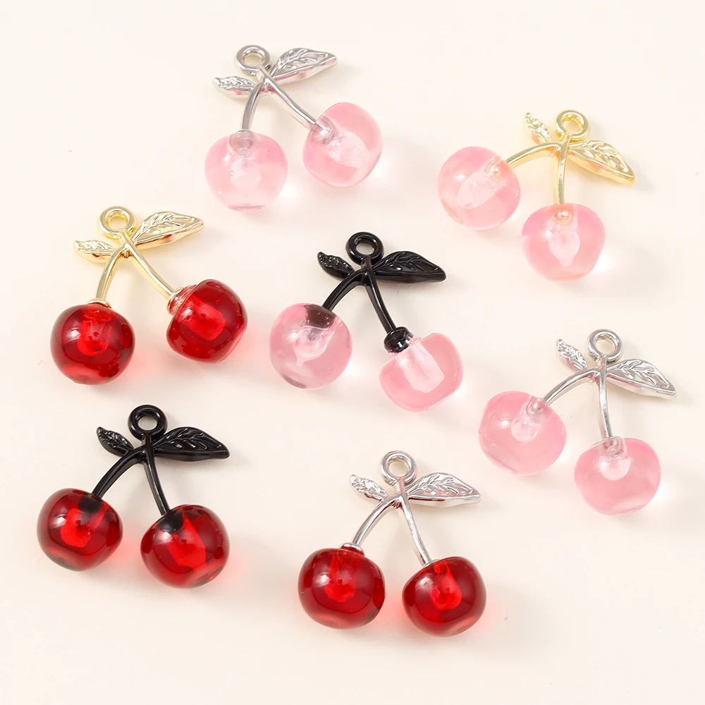 5pcs Exquisite Crystal Wine Red Cherry Charms Pendants for B