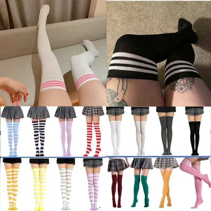 

Fashion Black White Over Knee High Socks for Girls Women Summer Thigh High Stockings Womans Solid Sexy Long Socks Leg Warmers