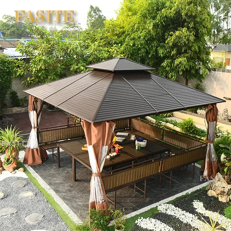 For Outdoor Four Column Pavilion Galvanized Steel Roof Villa Courtyard Garden Terrace Leisure Sunshade Awning Weather