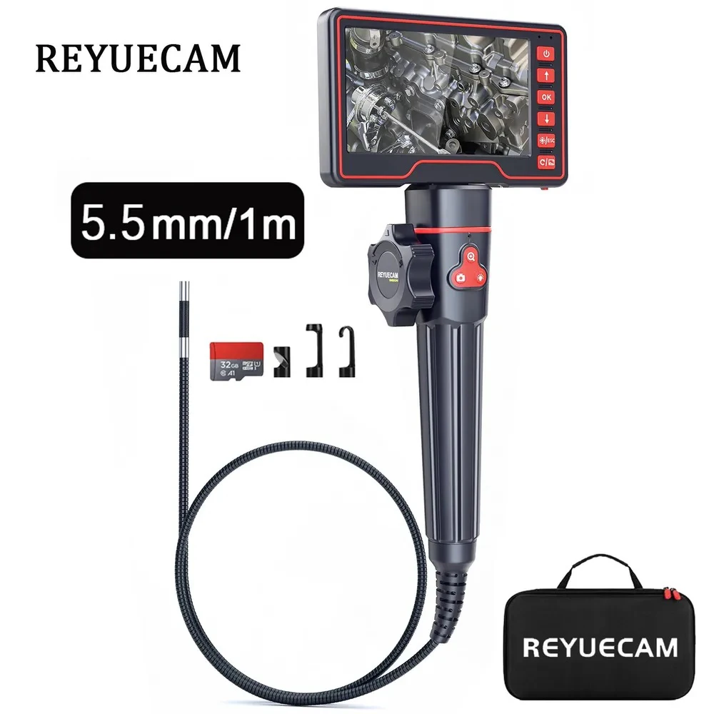 REYUECAM PLX 5.0 Inch IPS Screen Two Way 360° Articulating Borescope 5.5mm Lens Endoscope Camera 1m Elastic Tube