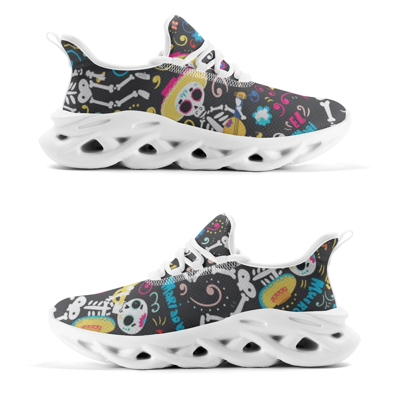 Banda personalizável crânio sapatos esportivos casuais juventude leve tênis de corrida malha sapatos de renda EUR36-48