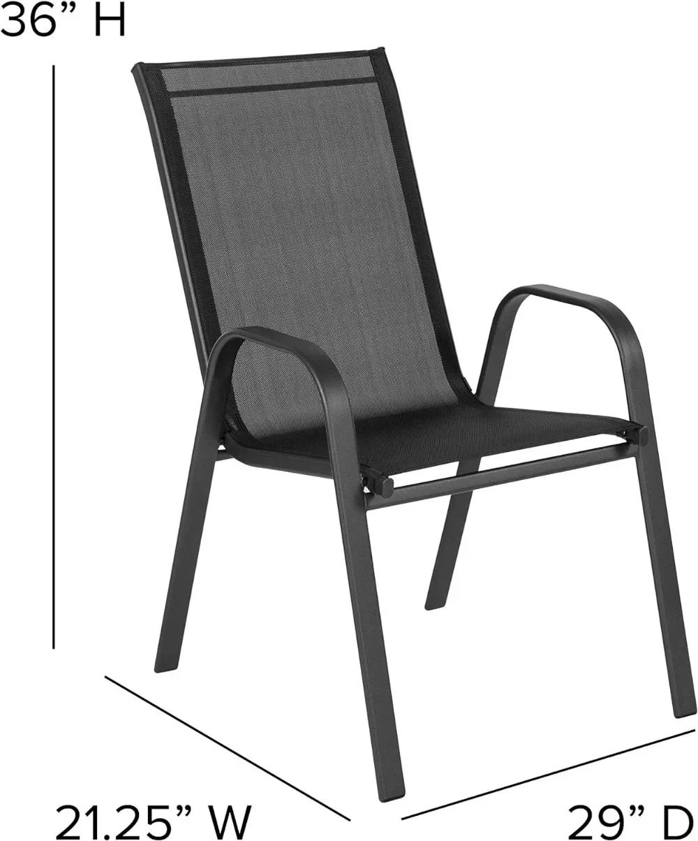 Chaise empilable portable noire avec matériau Flex Comfort, mobilier d'extérieur, 4 paquets