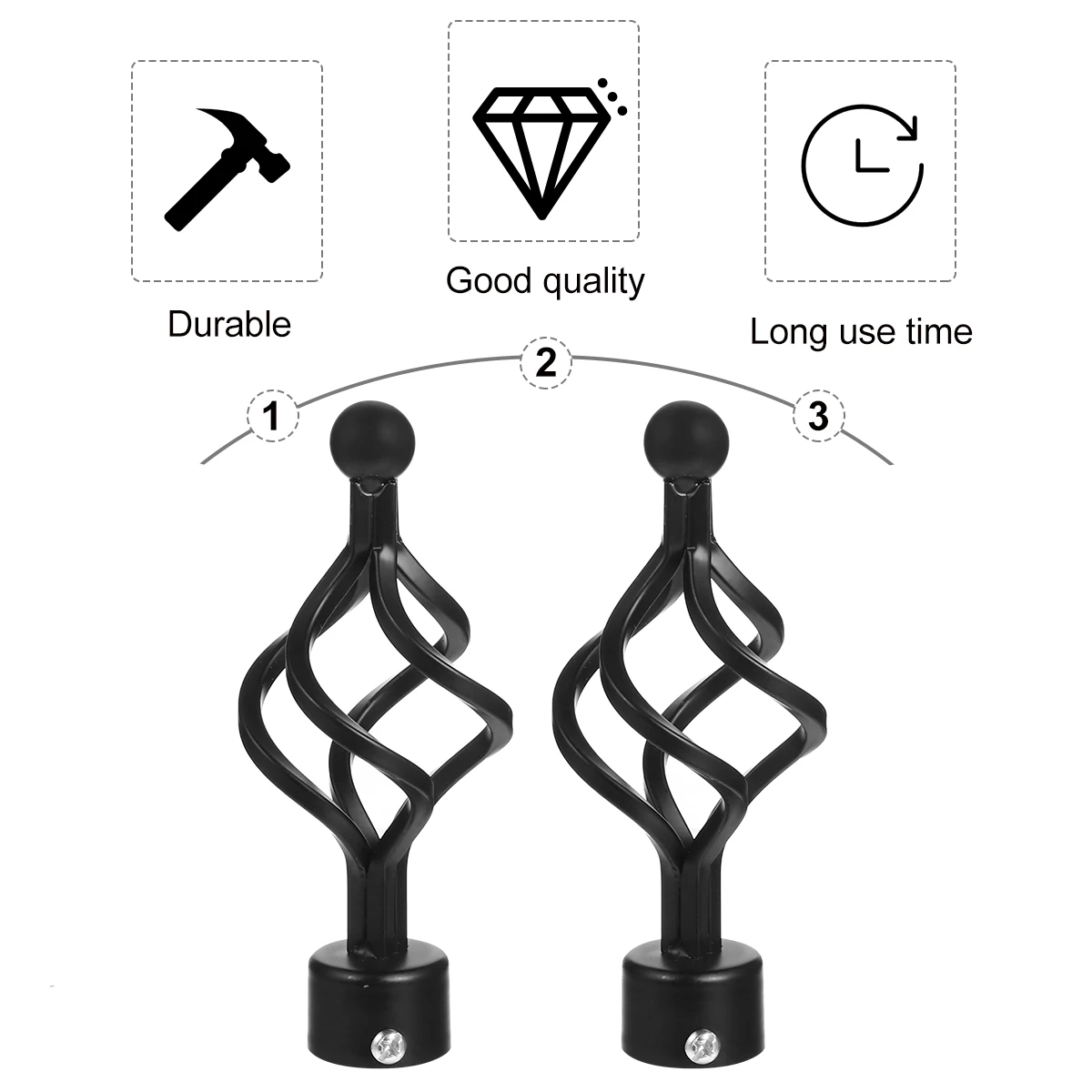 

2PCS Spiral Wrought Iron Curtain Rod Final Ends Black Plug for Living Bedroom Window Drapery Hardware Accessories