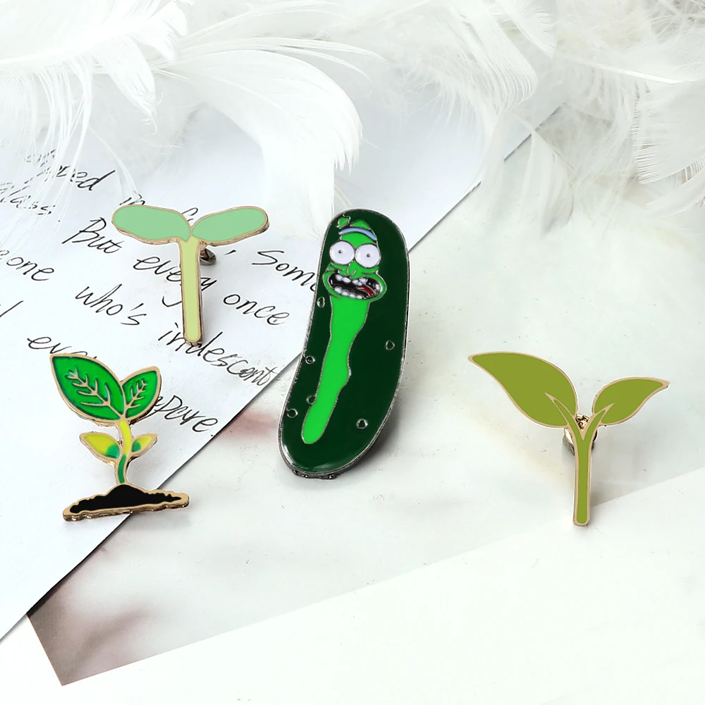 Green Seeds Plant Brooch Badge for Scientific Experiment Cartoon Vegetable Worm Green Shoots Leaves Enamel Pin Kids Jewelry Gift