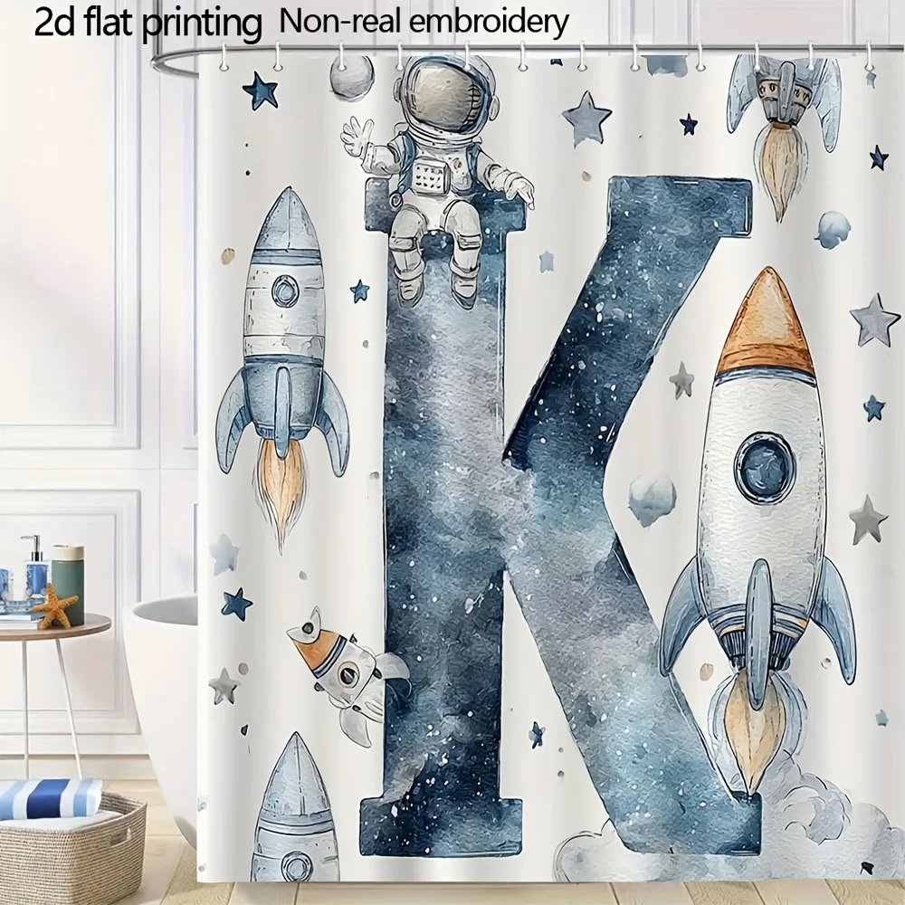 Watercolor Space Alphabet K Illustration Shower Curtain 1pc with 12 Hooks for Bathroom Home Decor Polyester  70.8x70.8 Inch
