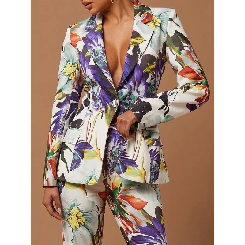 Modigirl Women Blazer Jacket 2025 Spring Summer Long Sleeves Colorful Floral Printed Split-Joint Suit Outerwear Womans Clothing