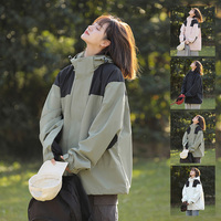 Women Autumn Loose Waterproof Jacket Casual Fishing Climbing Hiking Hooded Windbreaker Jacket Camping Outdoor Unisex Coats