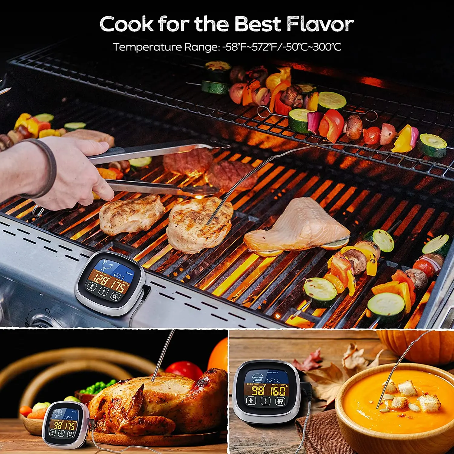 Termómetro Digital de cocina para carne, medidor de temperatura de acero inoxidable, impermeable, sonda para horno, barbacoa