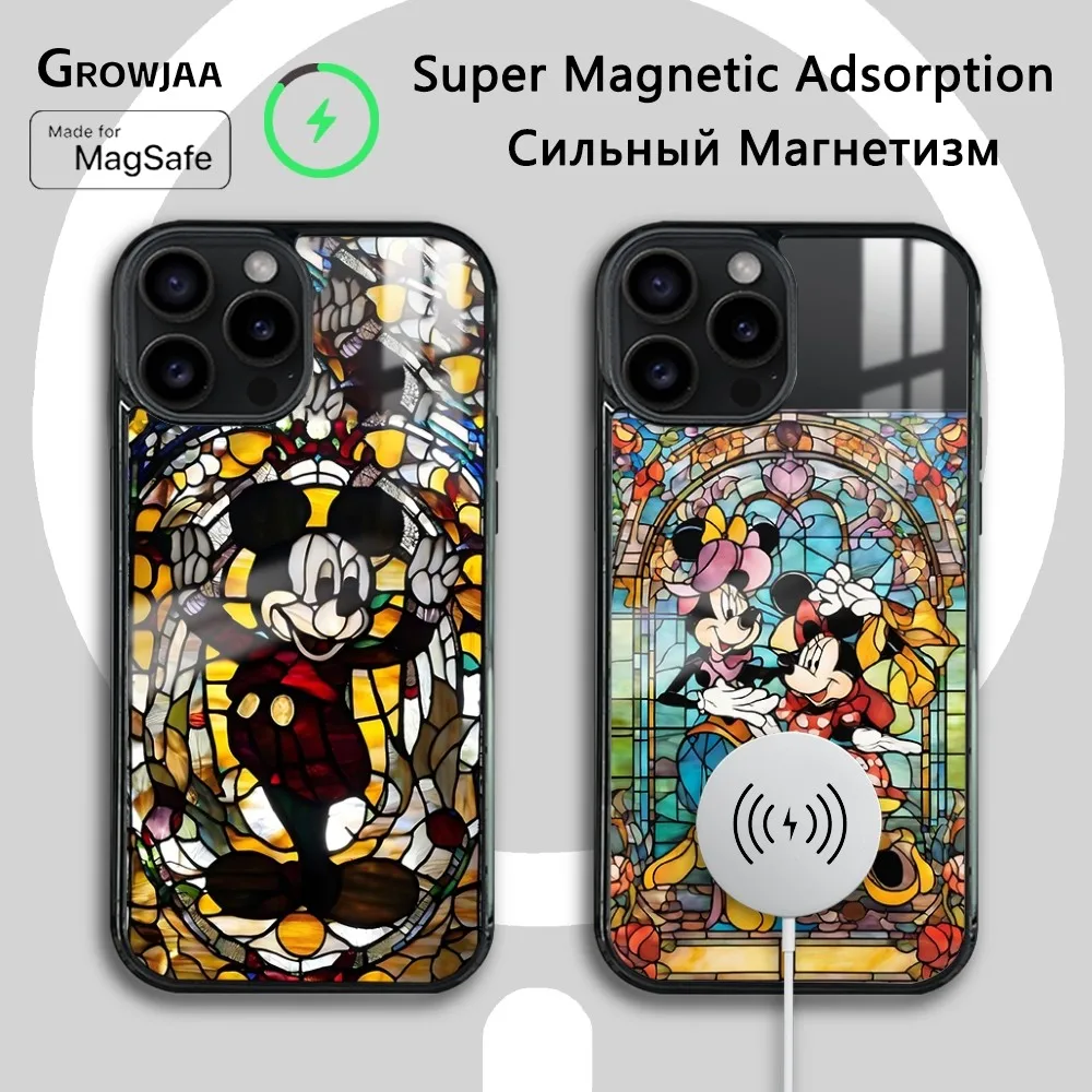 Stained Glass Mickey Mouse Phone Case For iPhone 16 15 14 13 12 11 Pro Max Plus Mini Magsafe Mirror Wireless Magnetic Cover