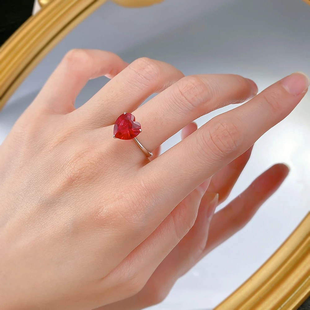 Vinregem 4CT Heart Cut 10*10 MM Ruby Gemstone Classic 100% 925 Sterling Silver Cocktail Ring for Women Engagement Jewelry Gifts