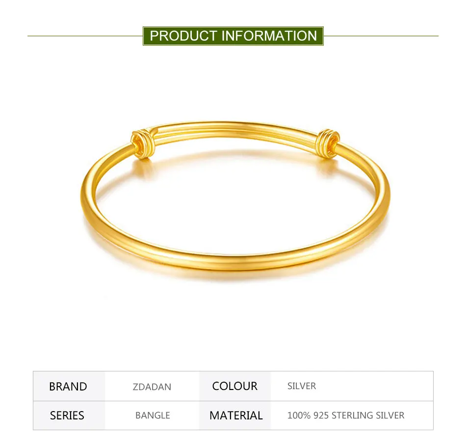 ZDADAN 925 Sterling Silber 18 Karat Gold Verstellbares Armband Armreif Für Frauen Modeschmuck – Detail 1