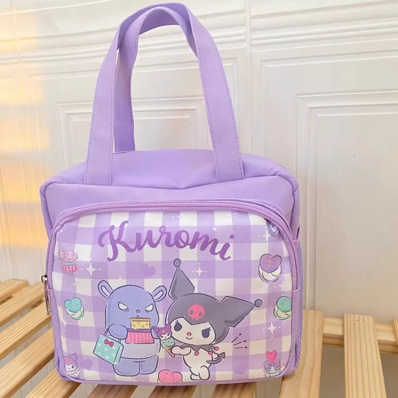 Sanrio-fiambrera de mano de dibujos animados, bolsa portátil de gran capacidad con múltiples bolsillos, Kuromi Cinnamoroll