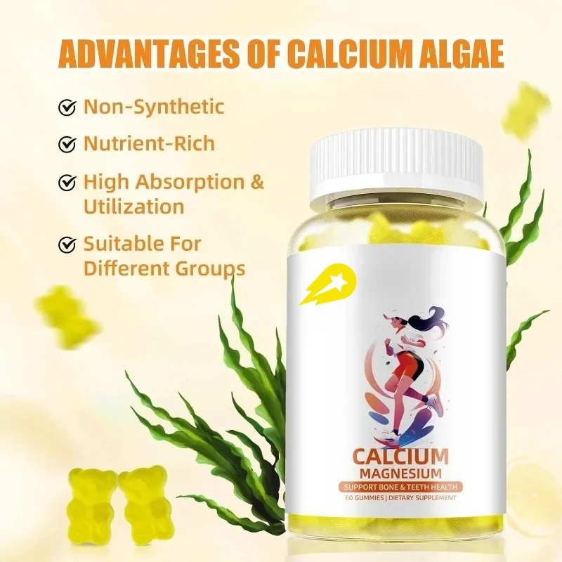 

Calcium magnesium gummies with zinc, potassium, vitamin D3, K2, lemon flavor, 60 gummies bone health support