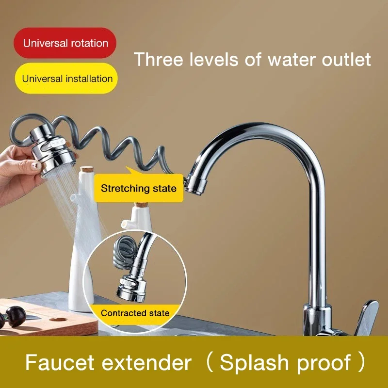 Three-speed faucet with filter element, extended pressurized anti-splash kitchen and bathroom universal universal shower head