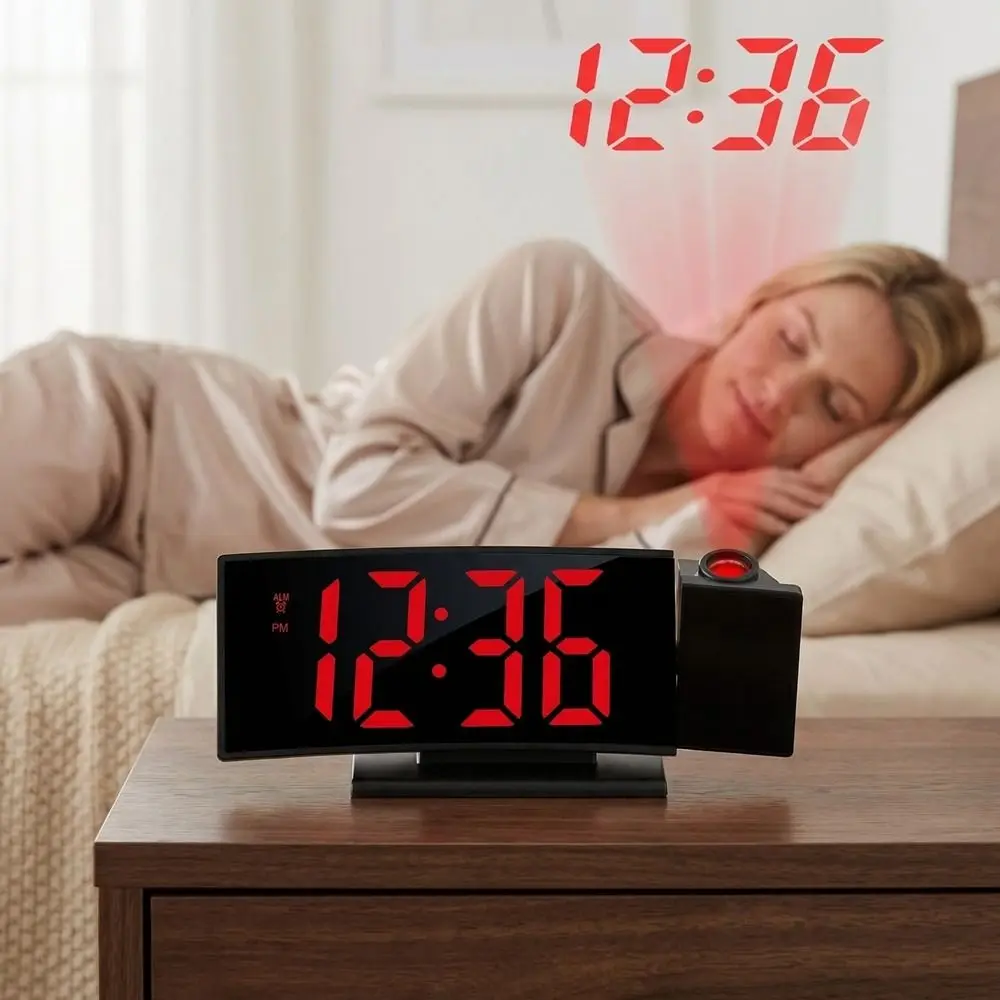 180° Rotating Projection LED Alarm Clock Time Temperature Display Calendar Display Digital Clock Brightness Adjustable