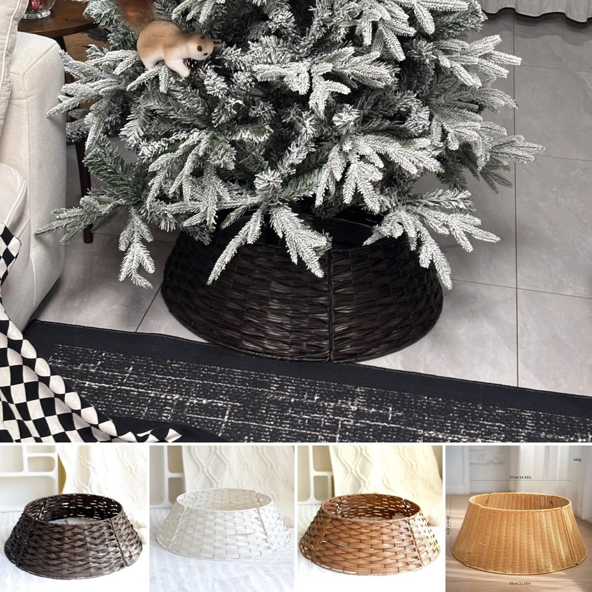 

Christmas Tree Collar, Christmas Tree Base Fence, Handmade Woven 4-Piece Tree Skirt, Christmas Decor And Ornament